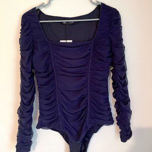 NWT Zara Navy Ruched Longsleeve Bodysuit Large
